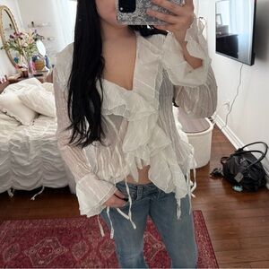 Elegant Vintage White Ruffle Blouse 🪽